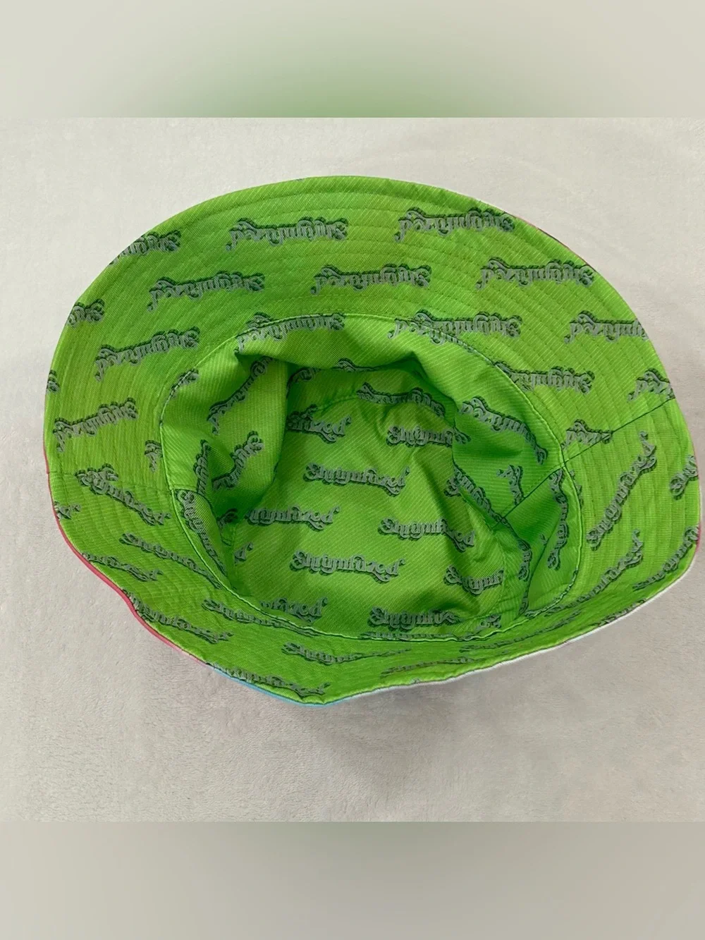 Shrumfuzed Tie Dye Embroidered Logo Reversible Green All Over Print Bucket Hat